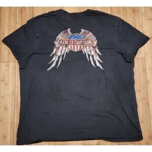 Harley Davidson T Shirt 3XL Patriotic Stars Stripes Flag Wings Logo Casual Y2K